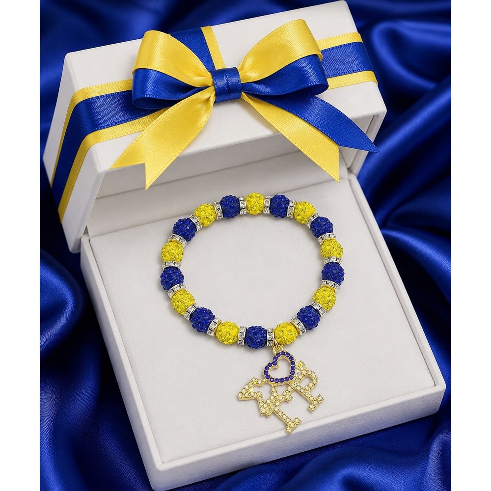 Sigma Gamma Rho SGRho Sorority‎ Beaded Charm Bracelet Blue Gold Crystal